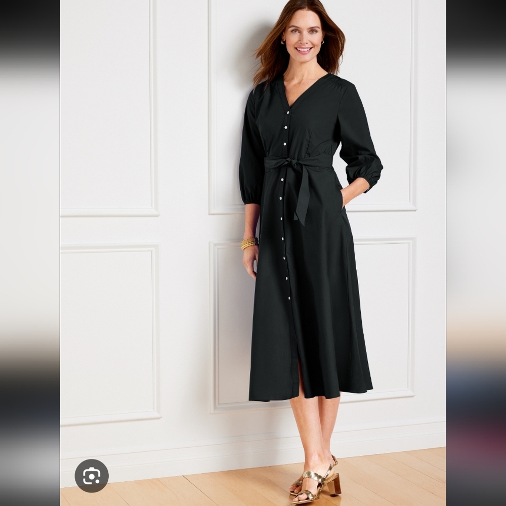 NWT Talbots Fit and Flare Shirt Dress, 100% Cotton, Black, Size 10P